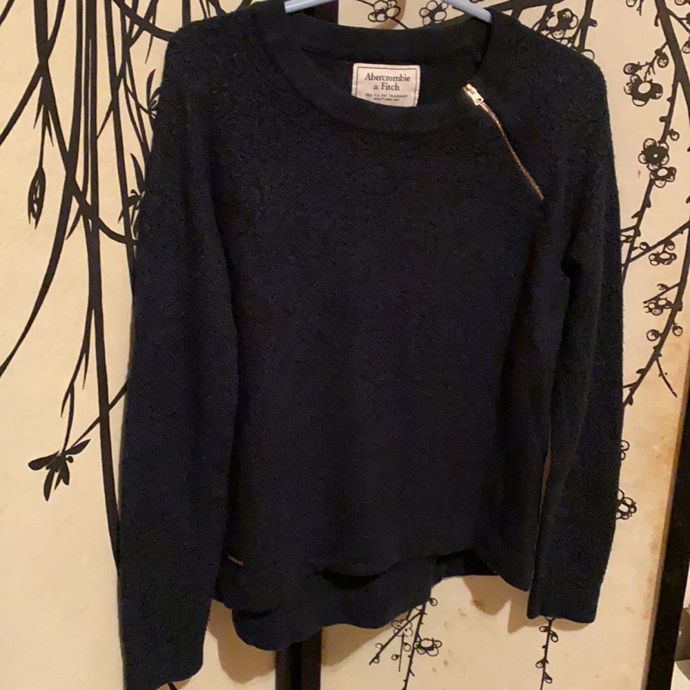 Abercrombie & Fitch Navy  Blue Zipper Neckline Chunky SweaterW/Gold Metal Logo - Picture 16 of 16